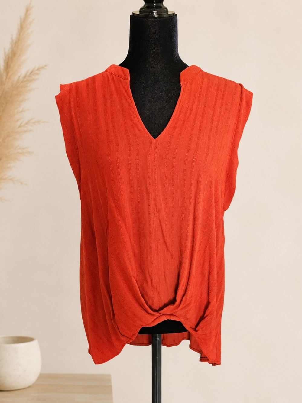 Sleeveless V-Neck Knot Front Top - Rust